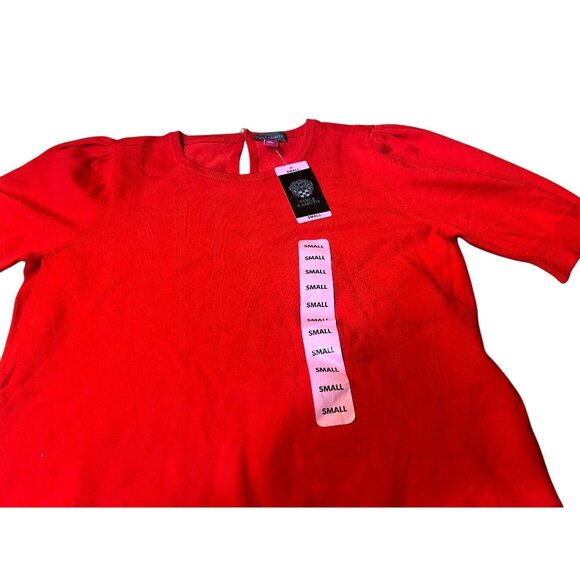 Vince Camuto Red 3/4 Sleeve Women's Top With Pearl Keyhole Back - Picture 1 of 1